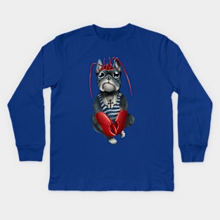 Bully French Bulldog sailor in a vest. Dog pirate with lobster claws. Kids Long Sleeve T-Shirt